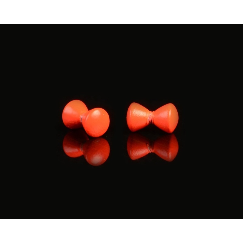 Hareline Brass Dumbbell Eyes|X-Small|Small (1/8 in / 3.2 mm)|Medium (5/32 in / 4 mm)|Large (3/16 in / 4.8 mm)|Fluorescent Fire Red|Fluorescent Orange|Fluorescent Pink|Fluorescent Yellow Chartreuse|Blue|Olive|Purple|Peach|Tan|Brown|Black|Gold|Nickle