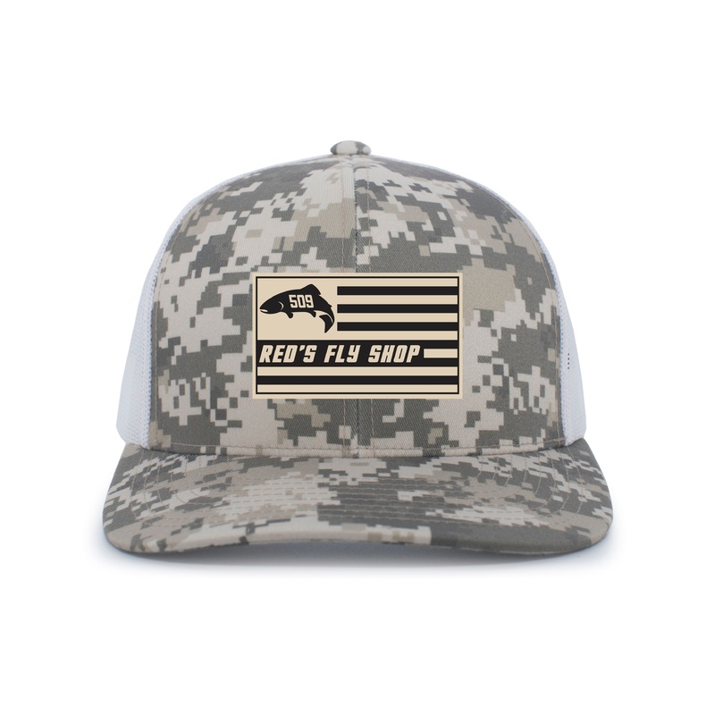 Red’s Fly Shop // Flag Logo Camo Hats