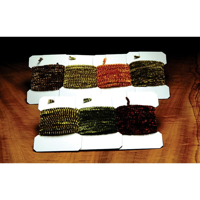 Hareline Variegated Chenille|Black/Coffee|Lt Olive/Brown|Brown/Yellow|Medium