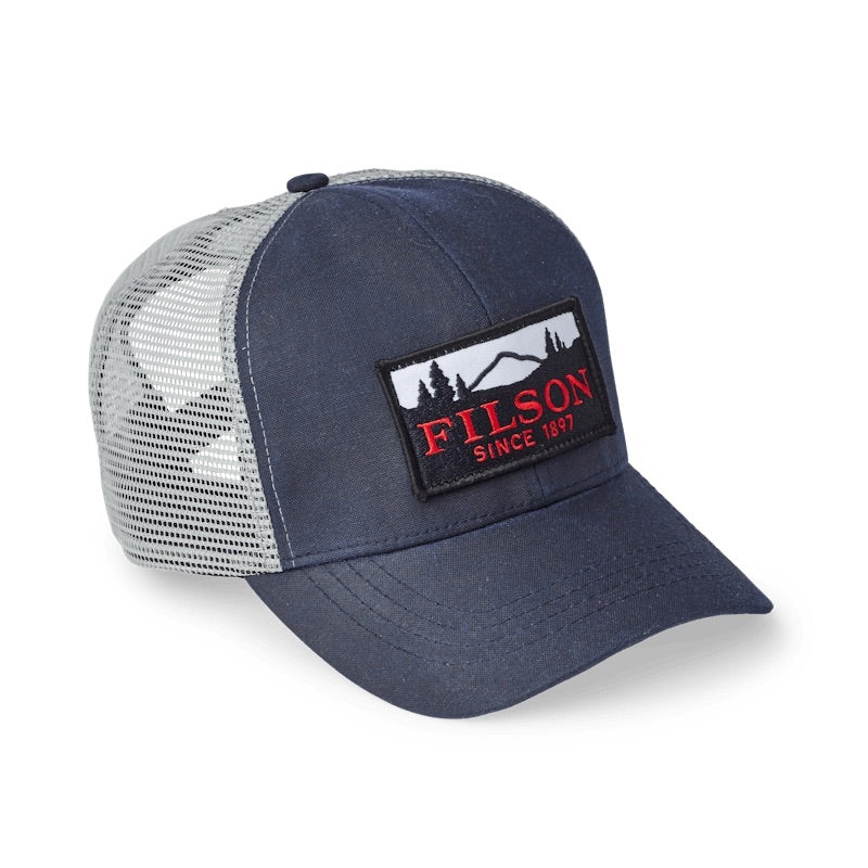 Filson Mesh Logger Cap Hat|Navy|Black|Dark Tan|Denim / Leather scenic