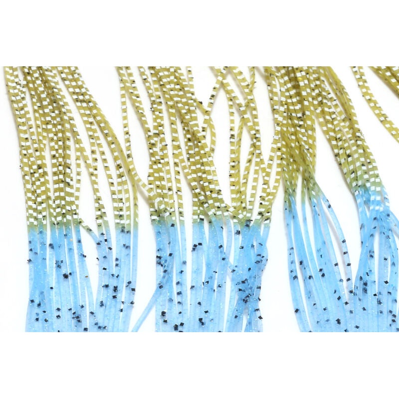 Hareline Crab Crusher Legs|Blue / White Barred Olive|Rust/ Blue Barred Olive