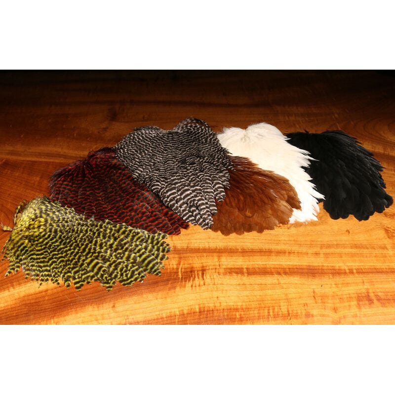 Hareline Hen Saddle|Black|Grizzly Dyed Olive