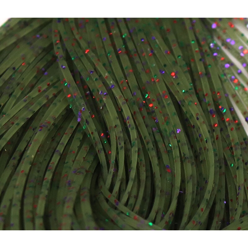 Hareline Crazy Legs|Medium|Olive/Purple Red Green Flake|Crazy Legs Rootbeer/Orange Tipped