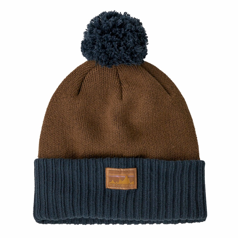 Patagonia Powder Town Beanie|’73 Skyline: Shelter Brown|Fitz Roy Stripe Knit: Smolder Blue