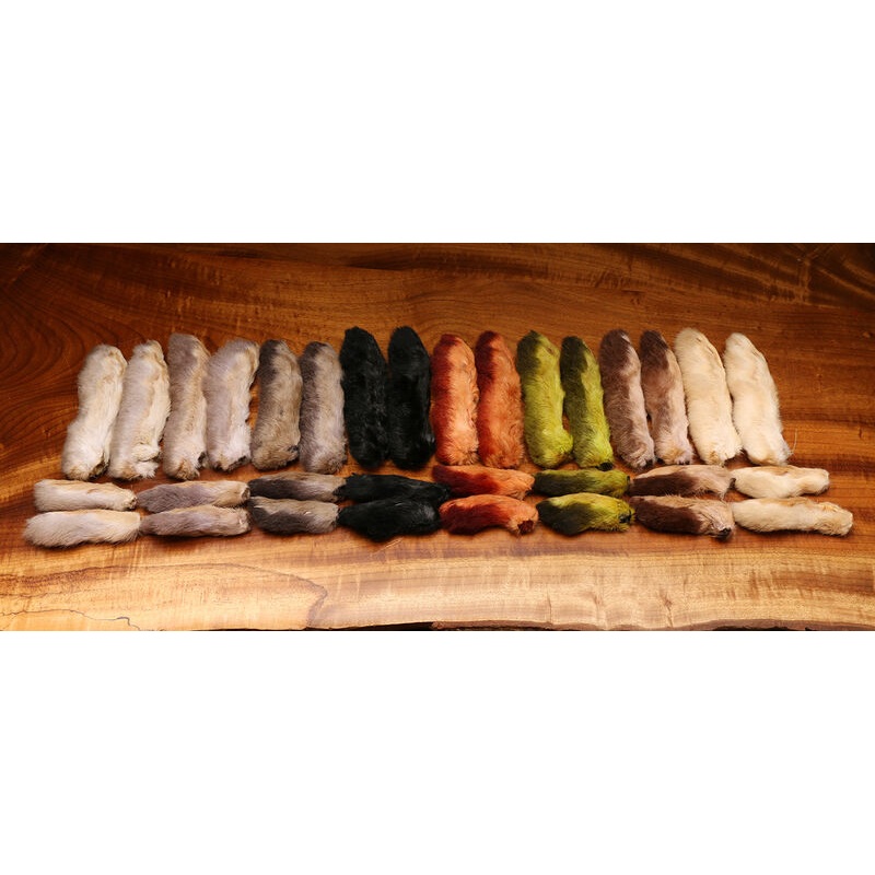 Hareline Snowshoe Rabbit Feet|Dark Dun (SRF89)|Olive (SRF263)|Medium Dun (SRF229)|Rust (SRF322)