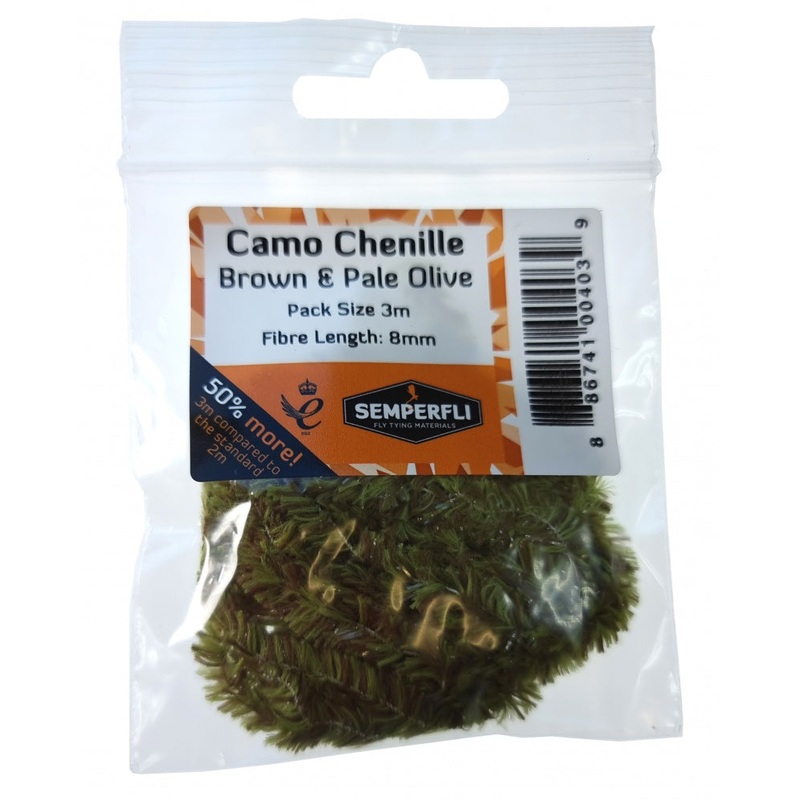 Semperfli Camo Chenille 15mm|4mm Small|8mm Medium|15mm Large|Brown & Pale Olive|Brown & Beige|Brown & Golden Olive|Green & Pale Olive|Mixed Pinks