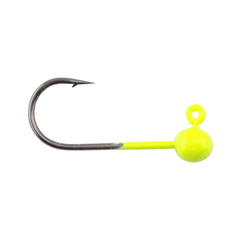Round Lead Jighead Fly Hooks|6 (1/64 oz.)|4 (1/34 oz.)|4 (1/16 oz.)|1 (1/8 oz.)|fl. green chartreuse|fl. orange|fl. hot pink|fl. yellow chartreuse