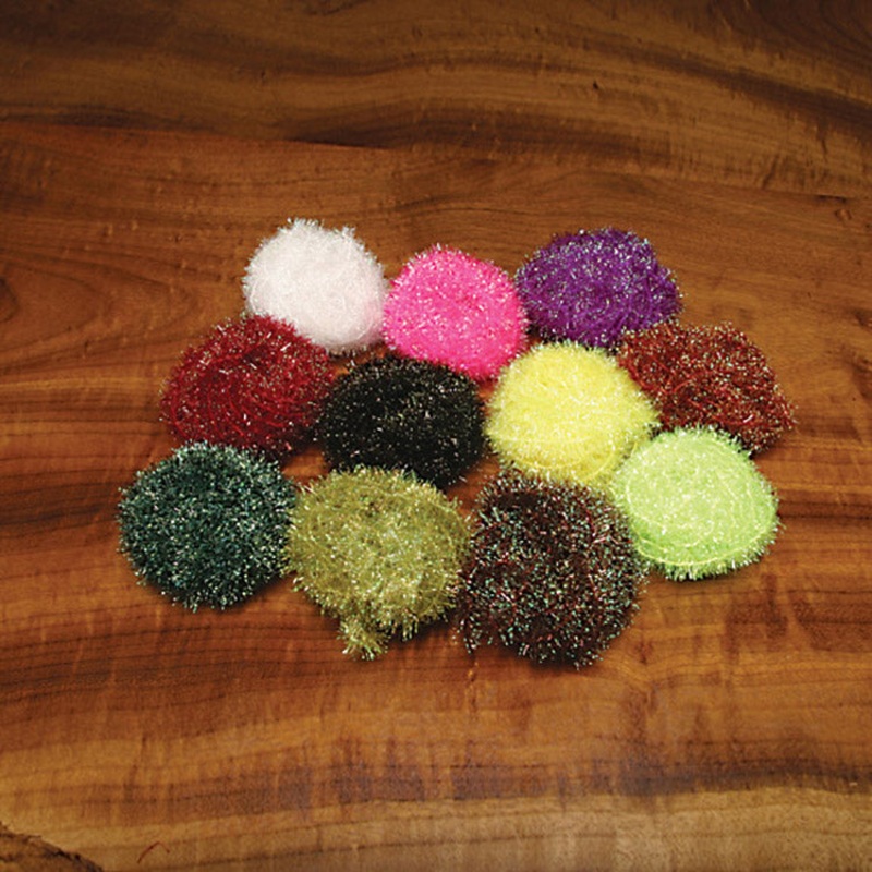 Krystal Flash Chenille|black|blood red|bonefish pink|bonefish tan|brown|chartreuse|fl. fuchsia|hot orange|olive|peacock|pearl|purple|rusty brown|shrimp pink|steelie blue|yellow