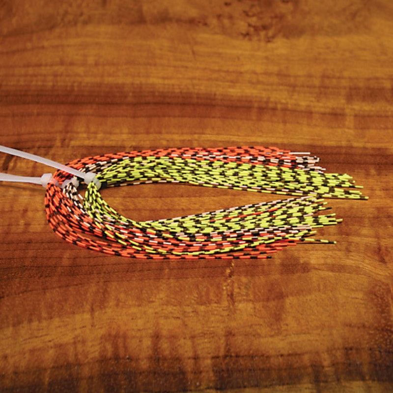 Grizzly Barred Rubber Legs|chartreuse neon green|gray|olive|neon orange|tan|white|yellow|medium|fine