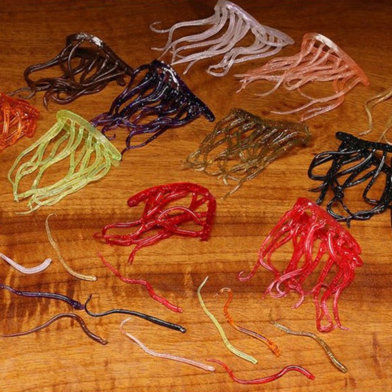 Mini Squiggle Worms|black|brown olive|clear uv|fl chartreuse|olive|orange|purple|tan
