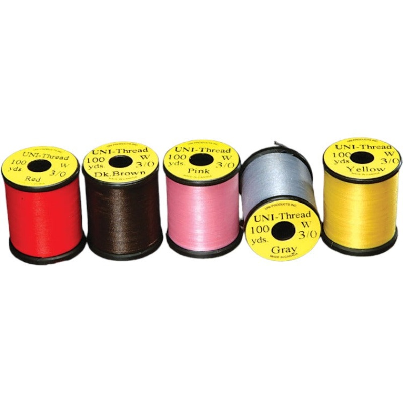 3/0 UNI-Thread Waxed|black|brown|dark brown|fl. chartreuse|gray|green|iron gray|light blue|light cahill|light orange|olive dun|olive|orange|pink|purple|red|rusty brown|tan|white|wine|yellow