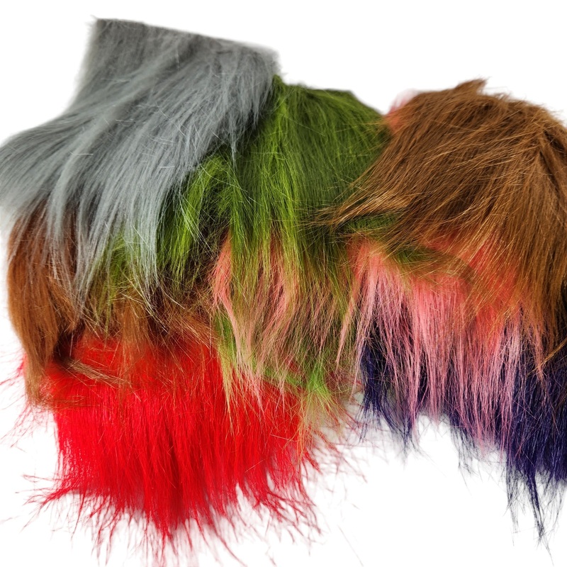 Extra Select Craft Fur|black|bone tan|bright green|bright orange|bright red|cerise|(yellow) chartreuse|cream|dark brown|dark olive|fire orange|fiery hot red|fl. blue|fl. orange|fl. yellow|golden yellow|golden olive|green|gray olive|hot pink|kingfisher blu
