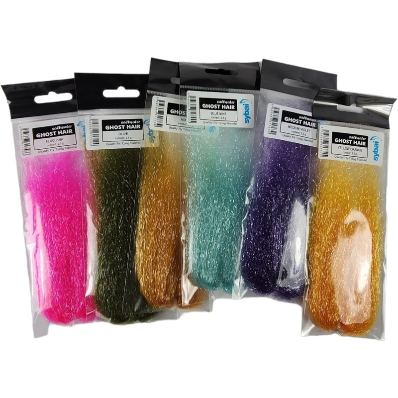 Saltwater Ghost Hair|aquamarine|blue|bright green|chartreuse|fl. pink|fl yellow|golden olive|gray|honey|medium violet|mint green|olive|orange|salmon pink|tan|white