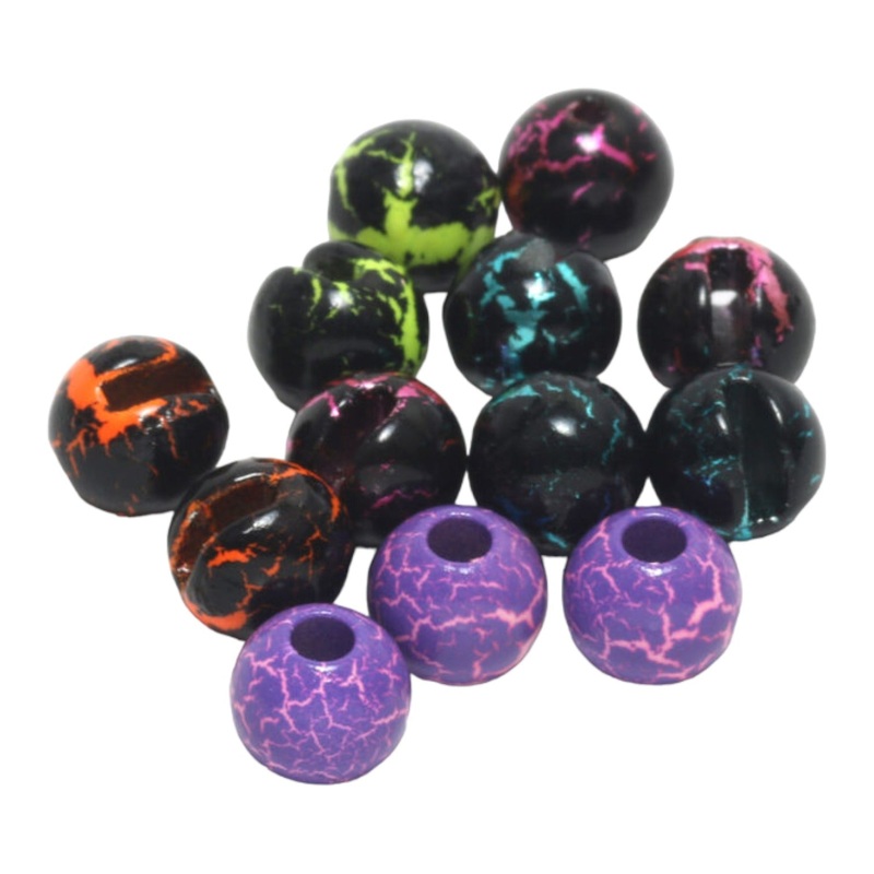 Crackle Tungsten Beads|3/32|7/64|1/8|5/32|3/16|7/32|Blue / Black|Fl Chartreuse / Black|Fl Orange / Black|Fl Pink / Black|Purple / Fl Pink