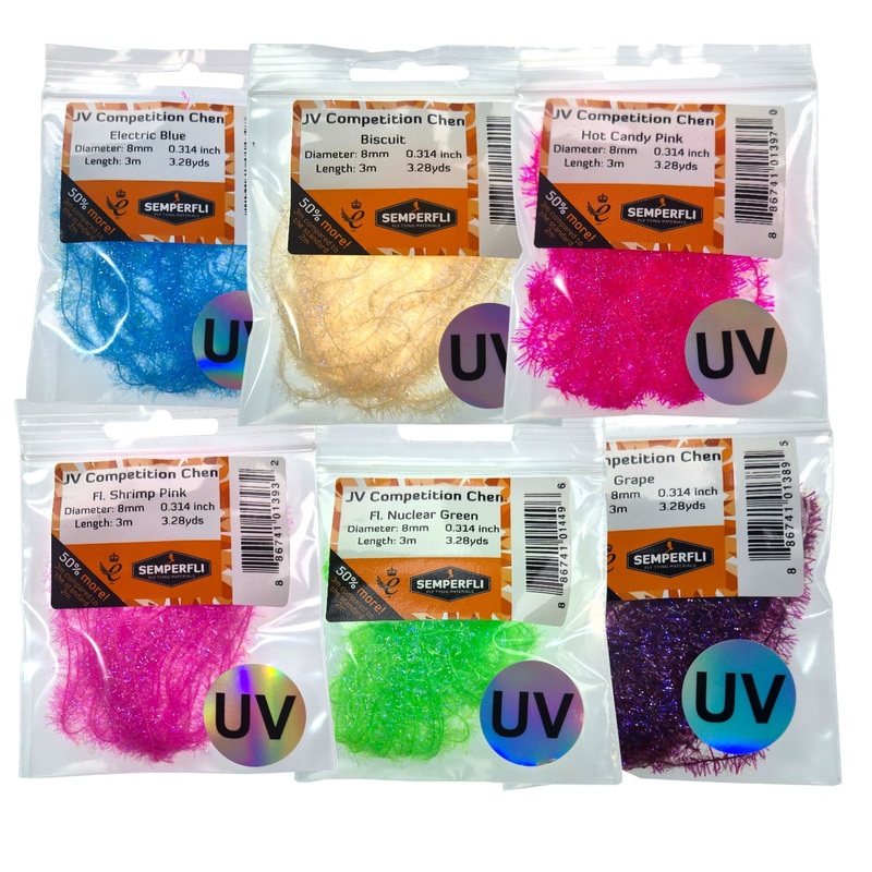 Competition UV Chenille 8mm|Biscuit|Blushing Sunburst|Brown Trout|Cheddar Cheese|Custard Cream|Diamond White|Electric Blue|Fag End|Fl Atomic Yellow|Fl Hot Red|Fl Nuclear Green|Fl Orange|Fl Shrimp Pink|Fresh Peach|Grape|Hot Candy Pink|Lemon Lime|Midnight B