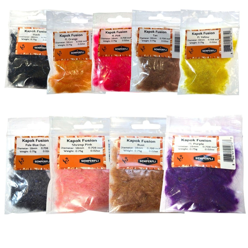 Kapok Fusion Dubbing|Adams|Black|BWO|Caddis Green|Claret|Cream|Fl Orange|Fl Pink|Fl Purple|Fl Red|Fl Yellow|Fl Yellow Sunburst|Green|March Brown|Marginata|Olive|Olive Dun|Pale Blue Dun|Pale Olive|Rust|Rusty Orange|Shrimp Pink|Sulphurea|Tan