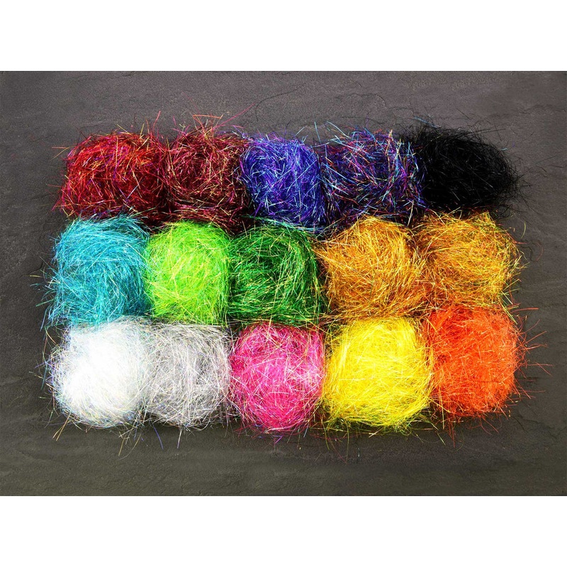 SSS Glitz Dubbing|Alta Gold|Charcoal Black|Clear Water Blue|Diamond Pearl|Evil Magenta|Gaudy Green|Hot Greenlander Green|Hot Magma Yellow|Hot Orange in Flames|Mikkeli Blue|Nasty Rusty|Octopuzzy Red|Pahtakorva Bronze|Rainbow from Hell|Sealice Silver|All 12