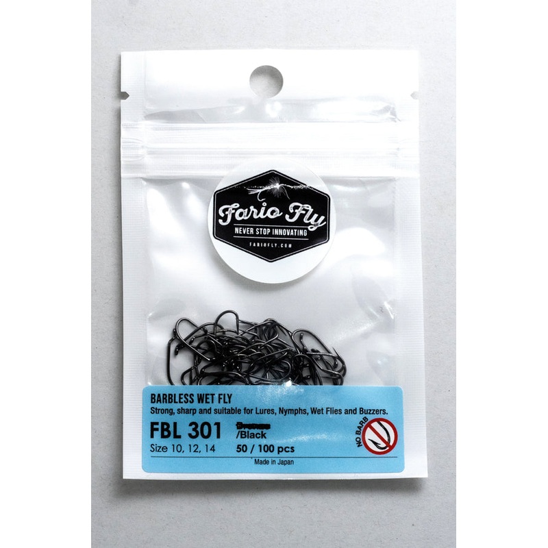 Fario FBL301 Ultimate Wet Fly Barbless Black Nickel Hooks 100pcs