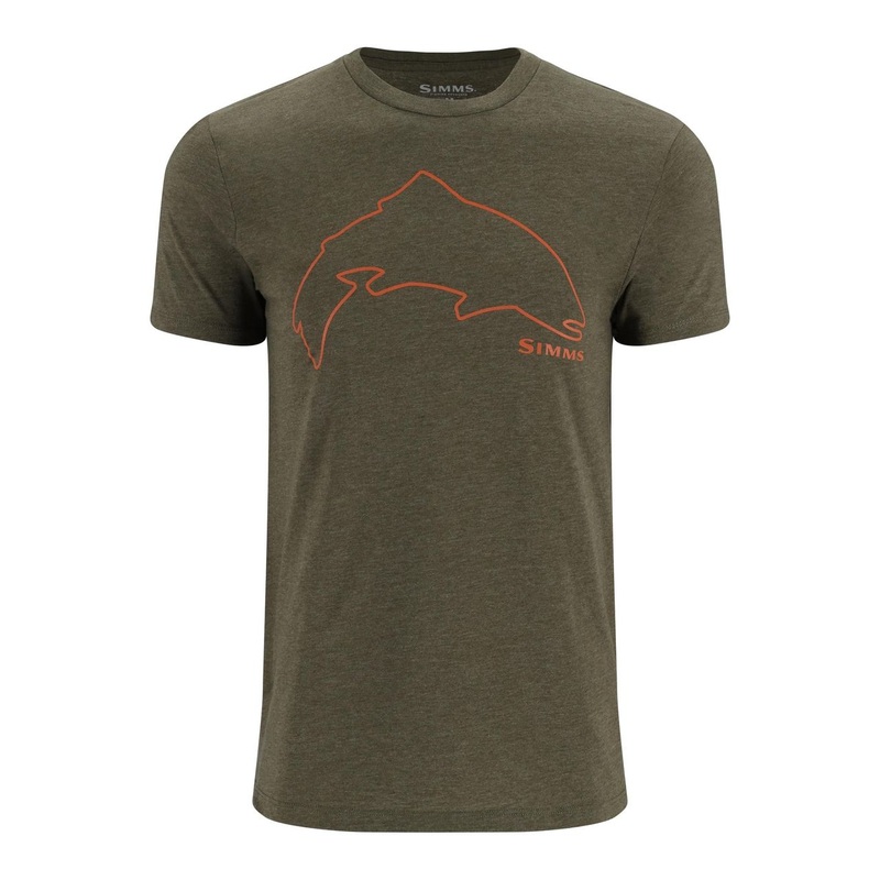 Simms Trout Outline T-Shirt|Loden Heather|Dark Gunmetal Heather|S|M|L|XL|XXL|XXXL