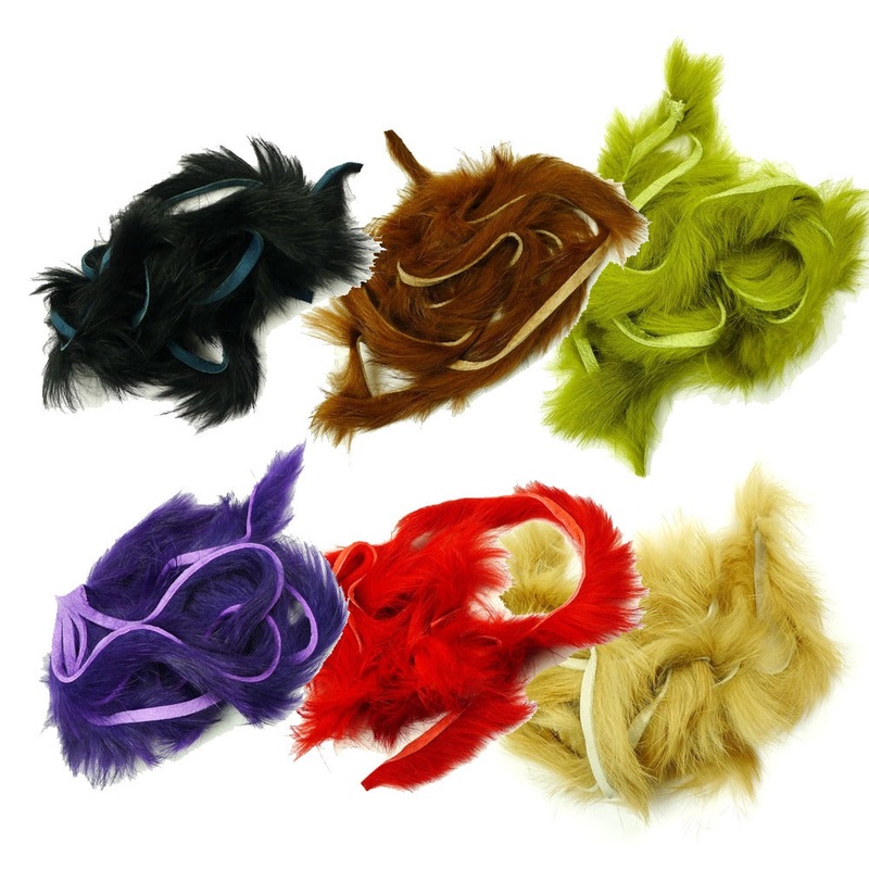 Hareline Rabbit Strips|Black|Brown|Chartreuse|Dark Brown|Dark Olive|Fl. Orange|Grizzly|Olive|Olive Variant|Purple|Red|Rust|Tan|White|Yellow