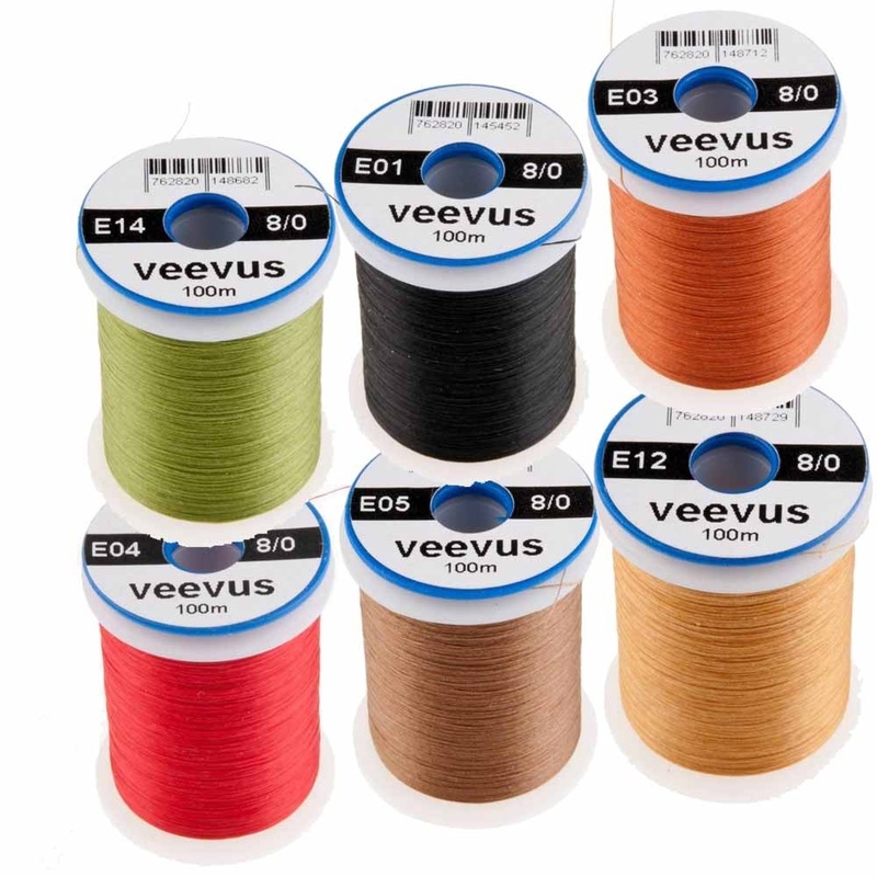 Veevus Thread – 8/0|E01 – Black|E02 – White|E03 – Rusty Brown|E04 – Red|E05 – Brown|E12 – Tan|E14 – Olive|E15 – Fl. Yel Chart|E16 – Fl. Orange|E17 – Fl. Green