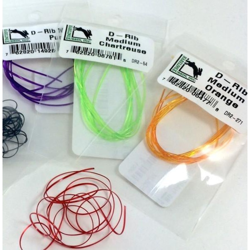 Hareline Dubbin D-Rib|Olive Brown|Black|Chartreuse|Tan|Purple|Rust|Shrimp Pink|Root Beer|Blood Red|LT. Golden Stone|Gray|Red|DK. Golden Stone|Clear|Orange|Olive|Brown|Pink|Light Olive|Yellow|Fl Shrimp Pink|Small|Medium