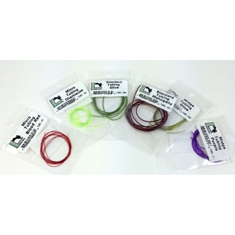 Hareline Dubbin Micro Tubing|Purple|Brown|Cream|Pheasant Tail|Mahogany|White|Olive|Orange|Clear|Black|Tan|Gray|Chartreuse|Blood Red|Olive Brown|Light Olive|Blue|Red|Pink|Dark Golden Stone|Light Golden Stone|Peacock|Rust|Yellow|Buckskin