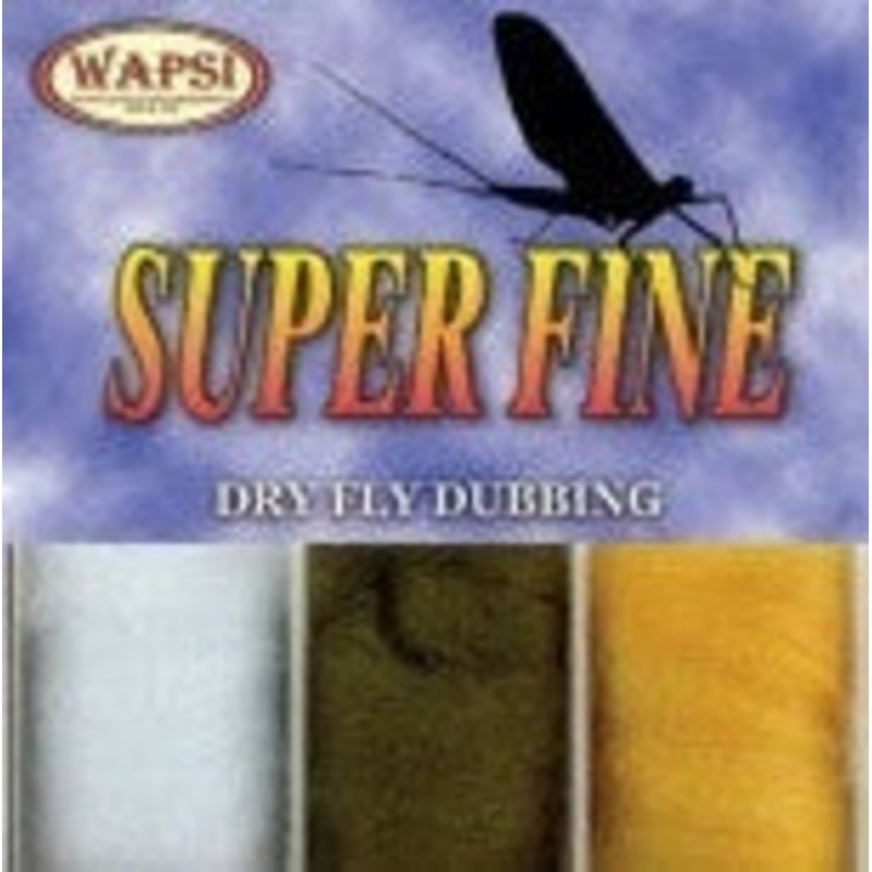 Wapsi Superfine Dubbing|Black|Adams Gray|Blue Winged Olive|PMD|Amber|Brown|Cinnamon Caddis|Pale Evening Dun|Sulphur Orange|Sulphur Yellow|Tan|Mahogany Brown|Caddis Green|Light Cahill|Pale Yellow|Gray Olive|Rusty Brown|Blue Dun|Brown Olive|Fl. Chartreuse|F