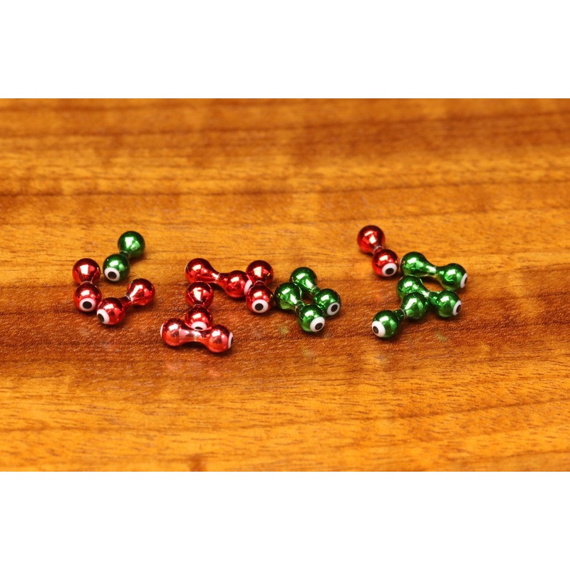 Hareline Ballzeyes|Anodized Green White Eye|Anodized Red White Eye|Nickel Chartreuse Green Eye|Nickel Red Eye|Large 3/16″|Medium 5/32″