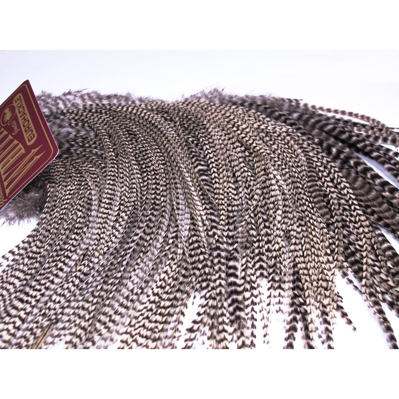 Whiting Euro Hackle Saddle|Black|Grizzly Golden Brown|Grizzly|White dyed Natural Brown