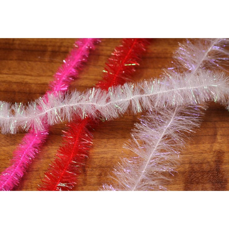Hareline Frizzle Chenille|UV Black|UV Chartreuse|UV Pearl|UV Brown|Pearl Green Hue|Olive|UV Purple|UV Hot Orange|UV Hot Pink|Peacock|Red|Fl Fuschia|Olive Brown|Peacock Black|Bonefish Tan|UV Shrimp Pink|Medium 3/8″|Large 5/8″|Wide 3/4″