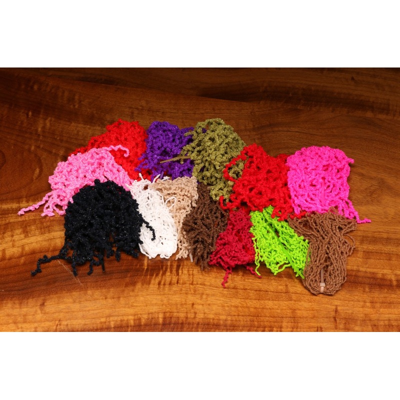 Hareline Wormille Chenille||11 Black|| 147 Fuchsia||21 Blood Red||298 Purple||310 Red||377 White||382 Worm Brown||40 Brown||63 Claret|Fine|Micro