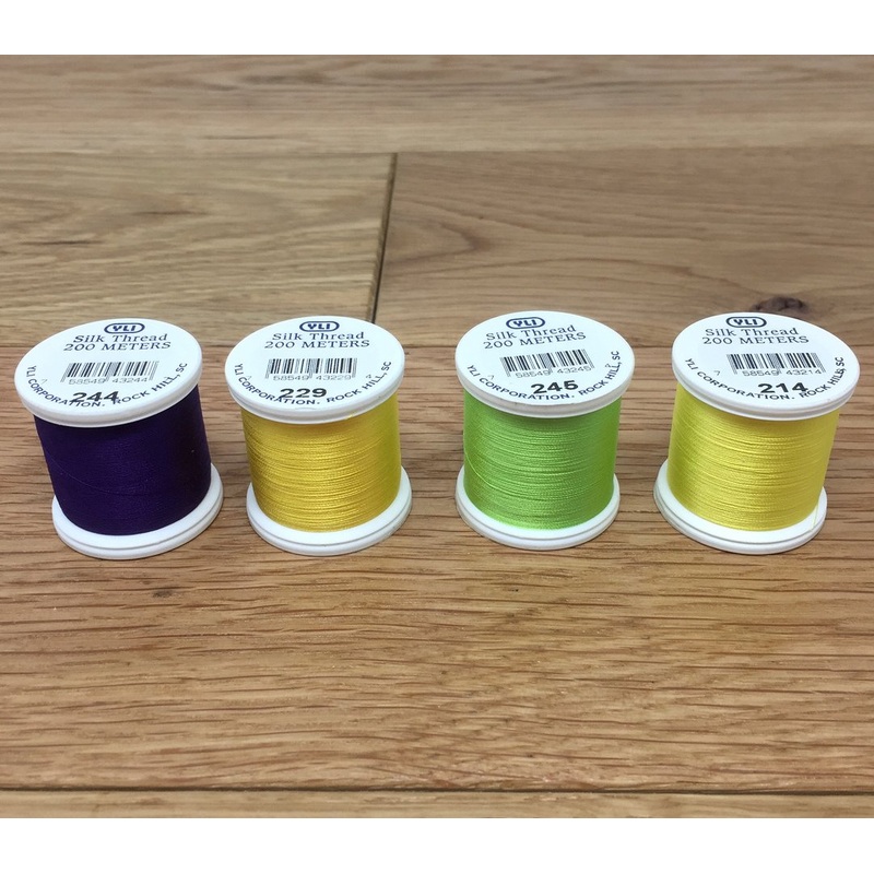 YLI Silk Thread #100||215 Gold||214 Daffodil Yellow||244 Eggplant||261 Buttercup||228 Wine Red||216 Bright Orange||229 Medium Butter||252 Dark Rose||245 Lime||202 Chinese Red||213 Pale Yellow||218 Light Olive|Black||236 Victoria Green||234 Chocolate|Burgu
