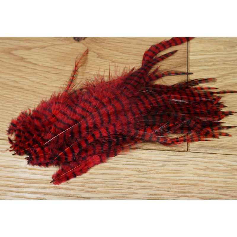 MFC Barred Saddle Hackle|Burnt Orange/Black|Chartreuse/Black|Purple/Black|Red/Black|Rust/Black|Tan/Black|White/Black|Yellow/Black|Olive/Black|Gray/Black