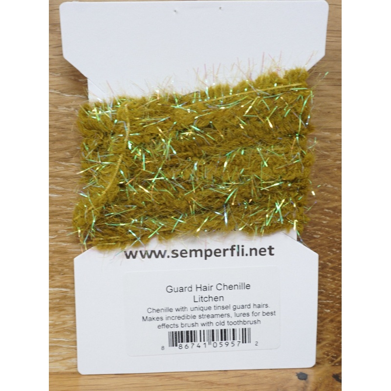 Semperfli Guard Hair Chenille|Black SF0050|Brown SF2200|Copper Brown SF2050|Fluoro Dark Pink|Fluoro Orange|Fluoro Sunburst|Fluoro Yellow|Grey SF0400|Litchen|Olive SF6150|Peacock Green SF7000|Red|Shell Pink|White