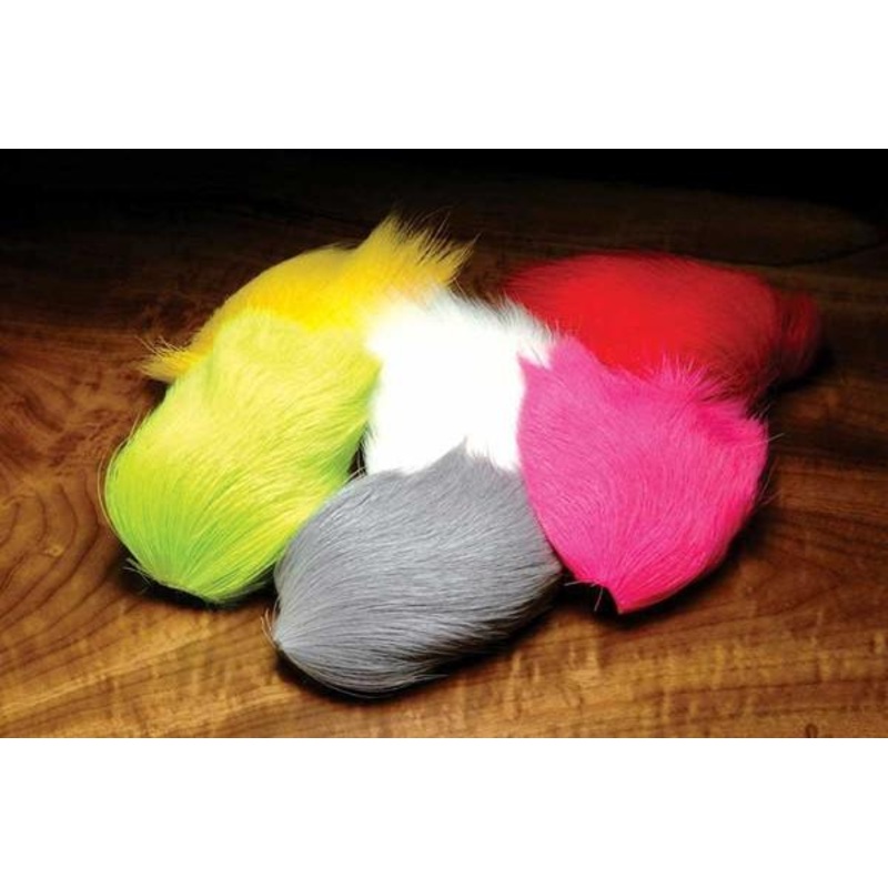 Hareline Dyed Deer Belly Hair|White|Hot Pink|Yellow Chartreuse|Yellow|Orange|Chartreuse|Kelly Green|Gray|Black|Red|Camel|Fl Orange|Salmon|Shrimp Pink|Bright Yellow|Aqua|Cream|Olive Brown|Sunburst Yellow|Tan