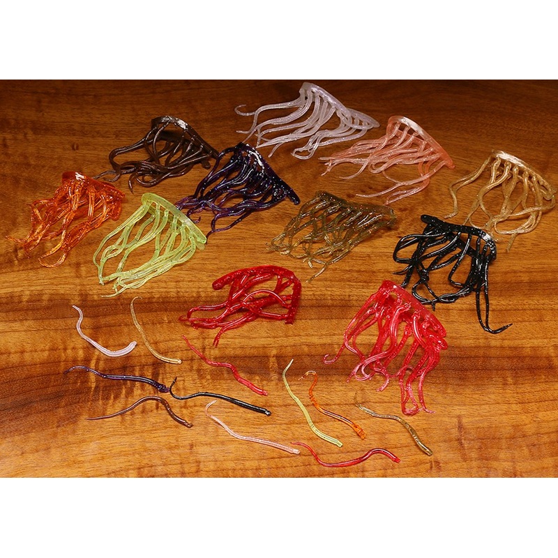 Hareline Mini Squiggle Worms||11 Black||263 Olive||271 Orange||289 Fl Pink||298 Purple||310 Red||35 Bright Red||369 Tan||382 Worm Brown||41 Brown Olive||54 Fl Chartreuse||65 Clear UV||131 Fl Fuschia||281 Peach||330 Sangria||44 Fl Bubble Gum