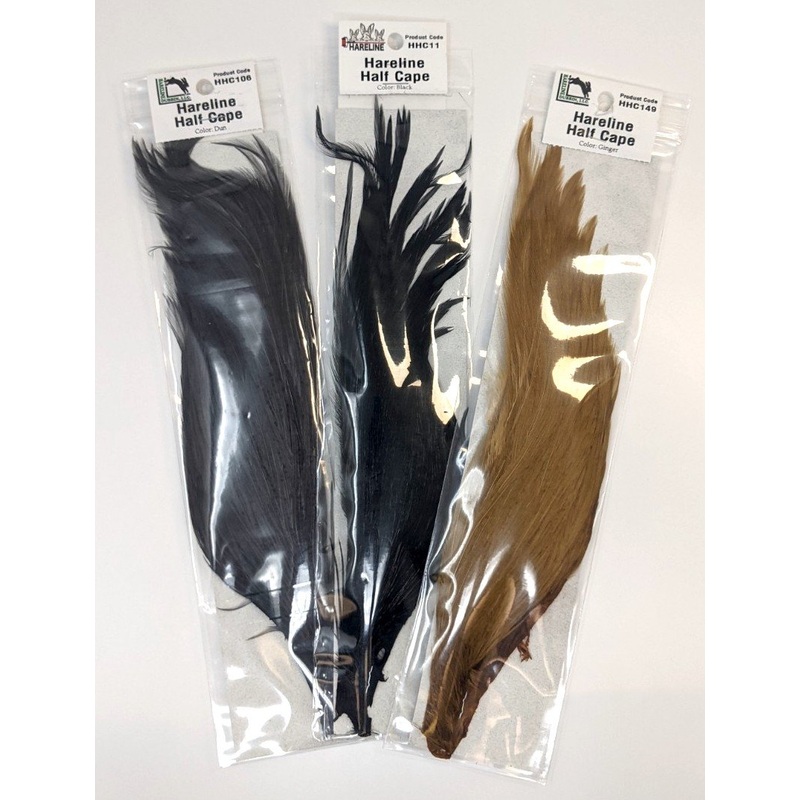 Hareline Half Cape||106 Dun||11 Black||149 Ginger||170 Grizzly Bleached||171 Grizzly Brown||172 Grizzly Chartreuse||173 Grizzly Dun||174 Grizzly Hot Orange||175 Grizzly Hot Pink||176 Grizzly Natural||177 Grizzly Olive||178 Grizzly Purple||179 Grizzly Yell