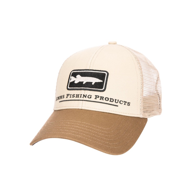 Simms Musky Icon Trucker Hat|Tan|Hex Flo Camo Carbon