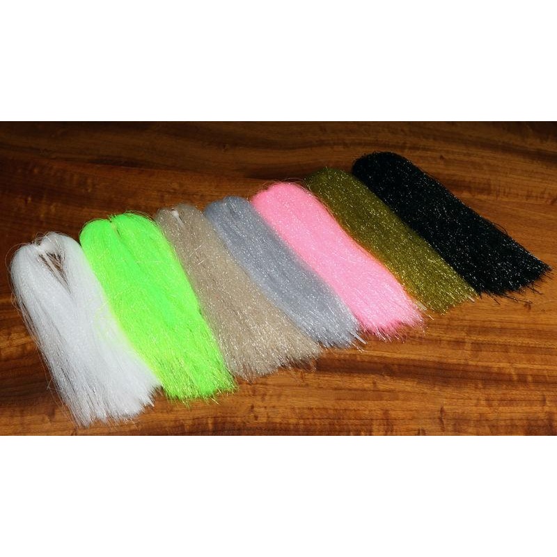 Hareline Dubbin Finesse Fiber||11 Black||167 Grey Ghost||188 Hot Pink||263 Olive||369 Tan||54 Chartreuse||65 Clear