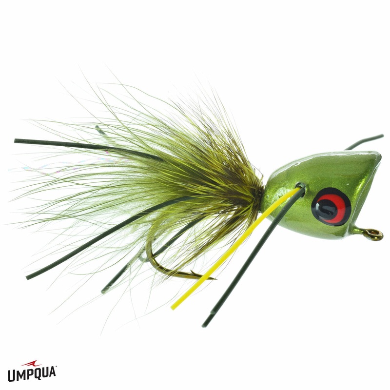 Umpqua Bass Popper|Chartruese Splatter|Fl Green Splatter|Moss Man|Col. Mustard|Green Splatter|Orange Splatter|Mr Midnight|Mr Minnow|Froggy Bottom|6