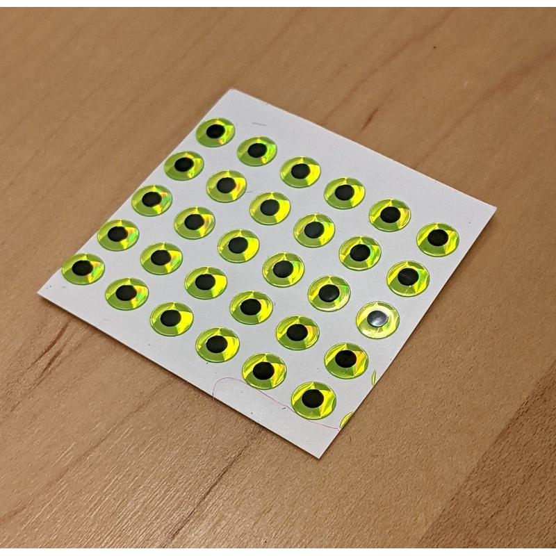 Hareline Adhesive Eyes|Silver Black Pupil|Yellow Black Pupil|Green Black Pupil|Super Pearl Black Pupil|3/16″|1/8″|1/4″