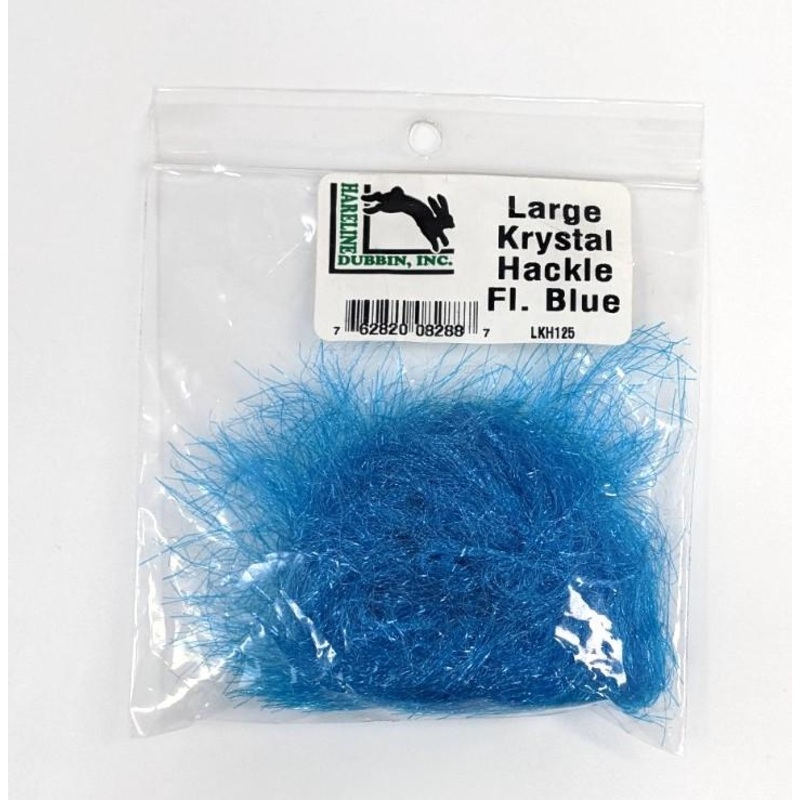 Hareline Krystal Hackle|Large|Medium|Fl Blue|Grey Minnow/Grey Shrimp|Olive|White Clear|Hot Orange