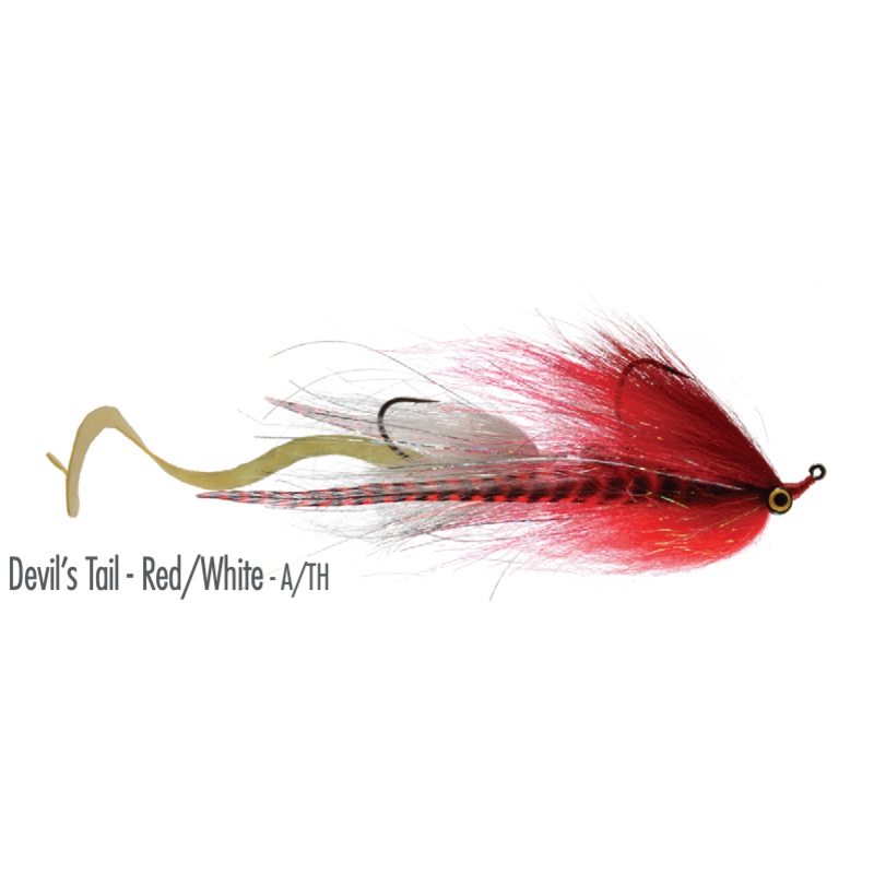 Satkowski’s Devil’s Tail|Red/White|Chartreuse/Black|Muskie Orange|3/0