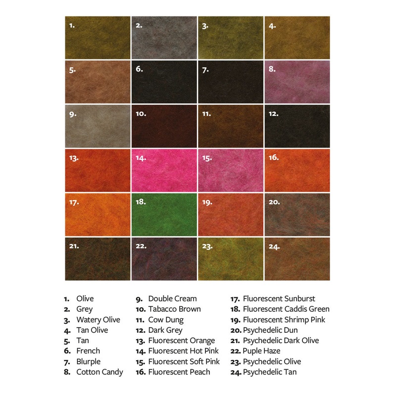 Fulling Mill Ultra Nymph Dub|Purple Haze|Psychedelic Dun|Psychedelic Olive|Psychedelic Tan|Cotton Candy|Grey|Olive|Fl Shrimp Pink|Fl Peach|Fl Soft Pink|Fl Caddis Green|Tan|Tan Olive|French|Blurple|Double Cream|Fl Hot Pink|Cow Dung|Fl Orange|Psychedelic Da