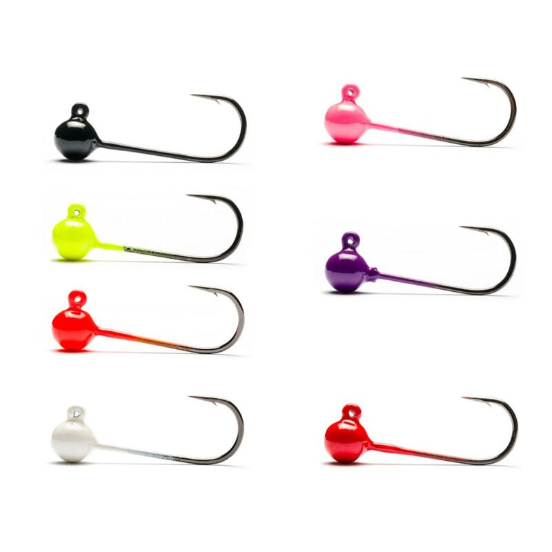 Mustad Jig Head 4 Pack|Size 1/0 1/8 oz|Size 1 1/16 oz|Size 2/0 1/4 oz|Size 4 1/32 oz|Size 8 1/64 oz|Black|UV Chartreuse|UV Orange|UV Hot Pink|Fire Engine|Pearl|Purple