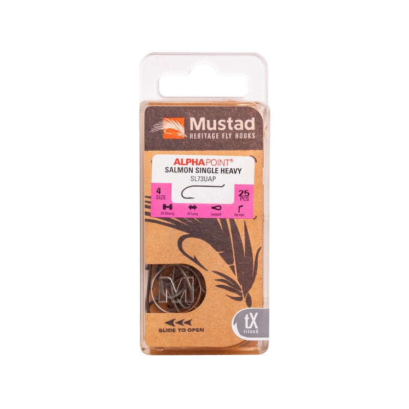 Mustad Salmon Single 36890 2XH 3XL Forged Looped Up Eye TitanX 25 Pack