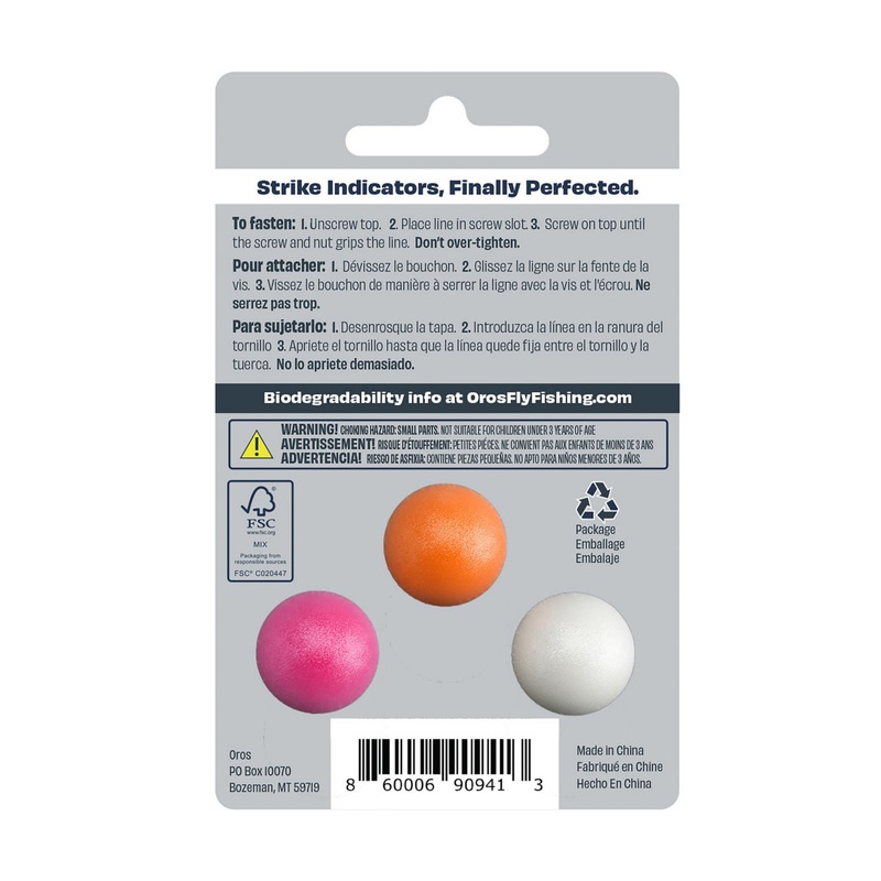 Oros Strike Indicators|X Small -11mm 0.4in 3 Colours on card Chartreuse/Orange/White|Small -16mm 0.6in 3 Colours on card Chartreuse/Orange/White