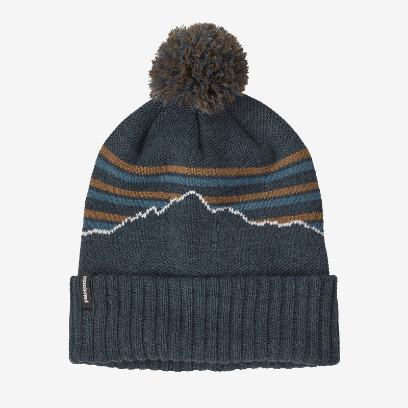 Patagonia Powder Town Beanie|Fitz Roy Stripe Knit: Smolder Blue|Across Oceans: Smolder Blue