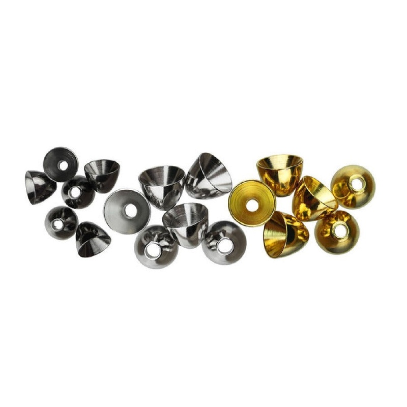 Hareline Brass Cone Heads|Black Nickle|Copper|Fl. Orange|Fl. Pink|Fl. Pearl White|Gold|Nickle|5/32″|3/16″|7/32″|1/4″